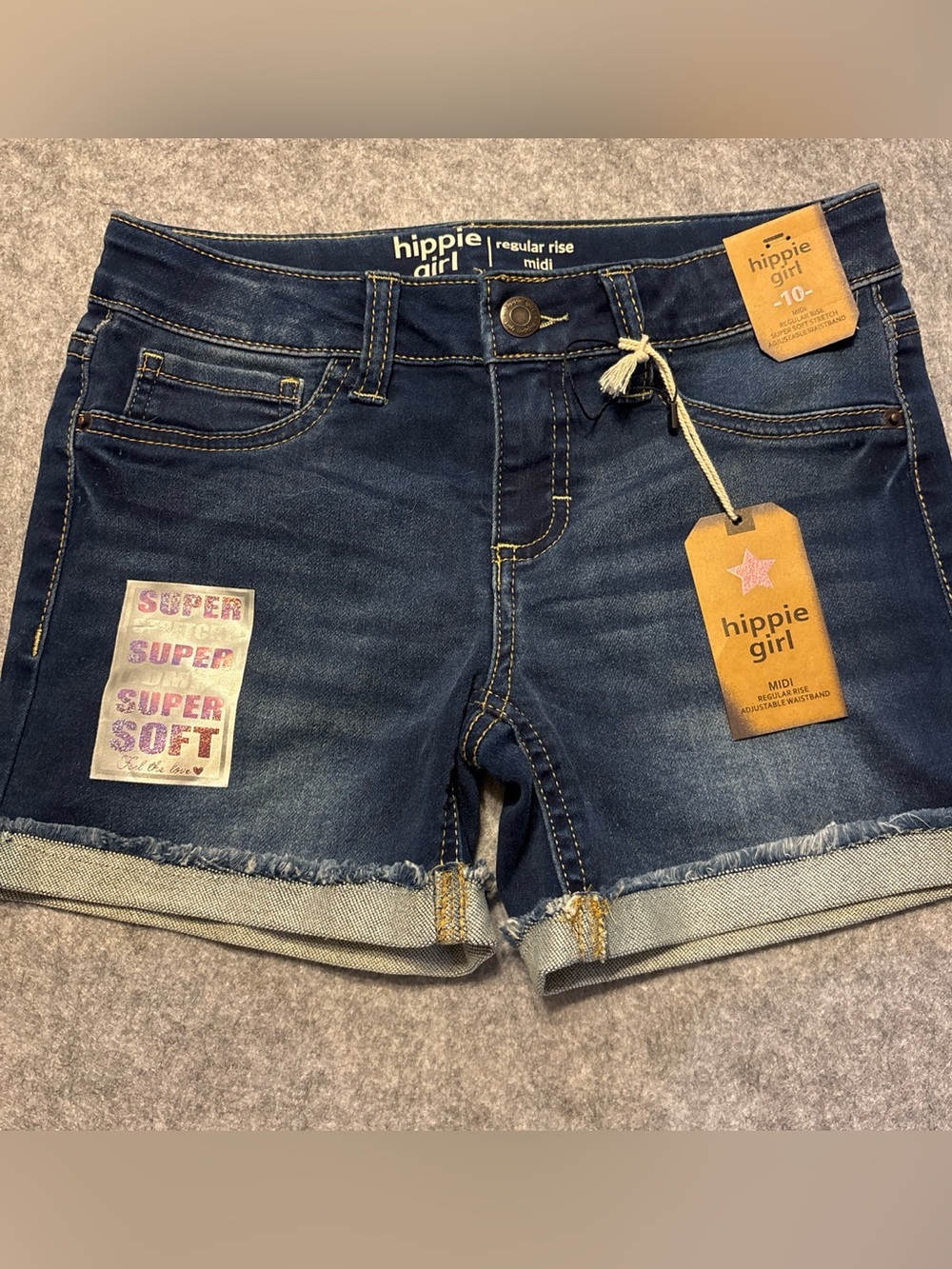 Hippie Girl Girls' Dark Blue Denim Roll-Cuff Shorts